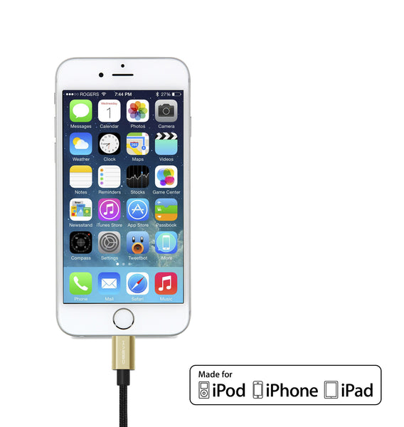 KAEBO - NYLON BRAIDED ANTI-TEAR LIGHTNING CABLE - GOLD