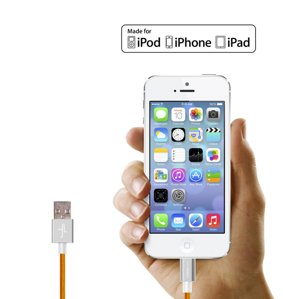 KAEBO - NYLON BRAIDED ANTI-TEAR LIGHTNING CABLE - ORANGE